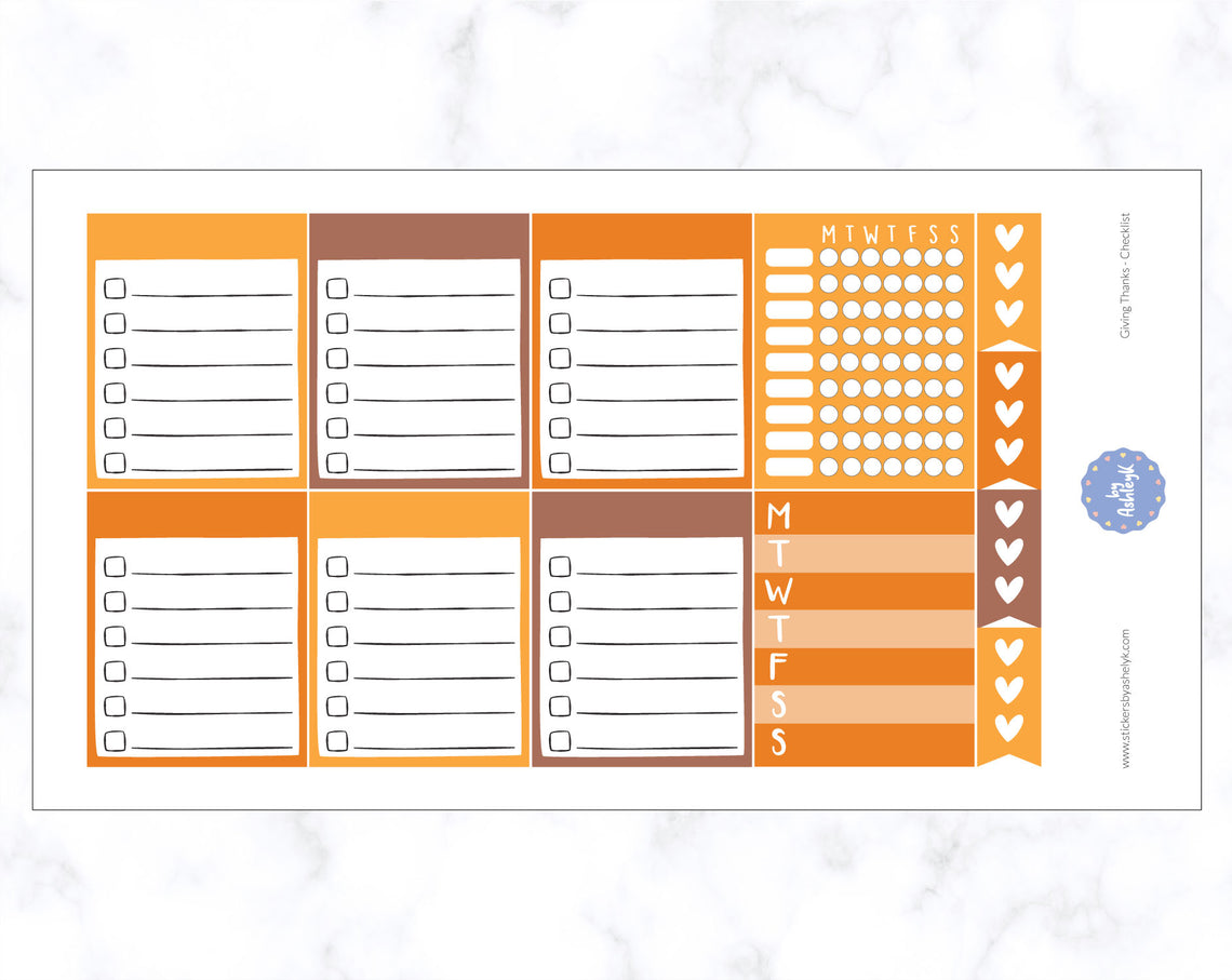 Giving Thanks Weekly Kit  - Checklist Sheet