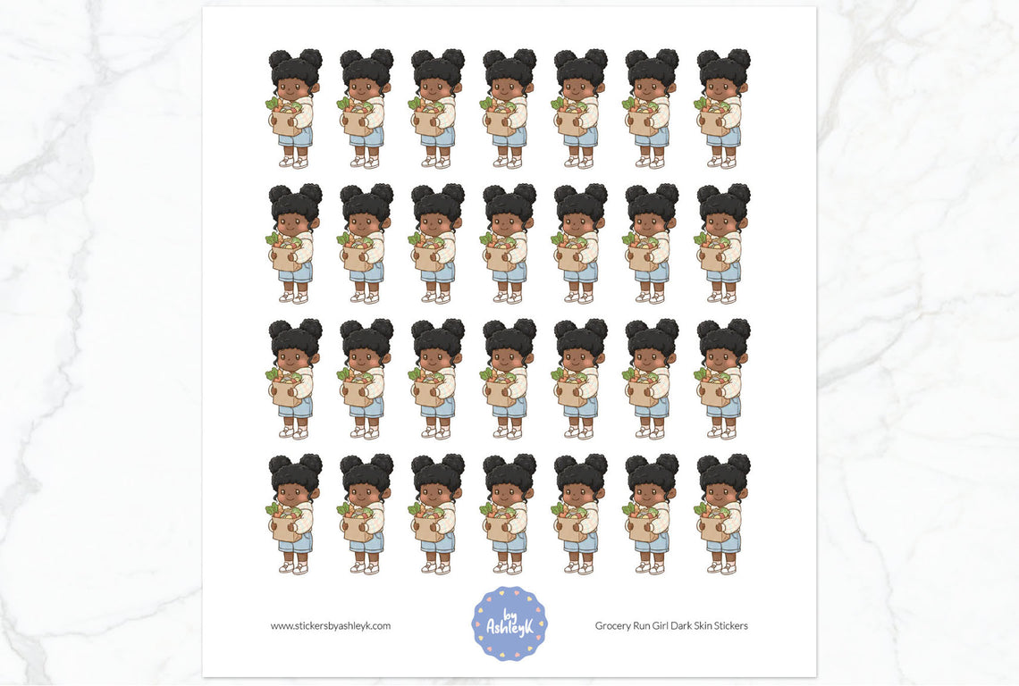 Grocery Run Girl Dark Skin Stickers