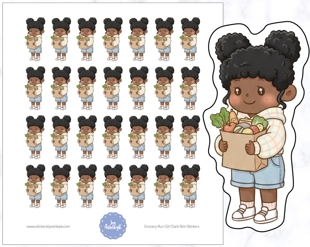 Grocery Run Girl Dark Skin Stickers