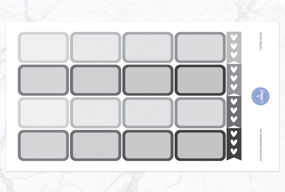 Half Box Planner Stickers - Monochrome