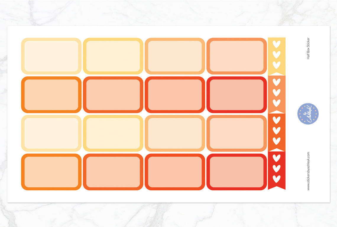 Half Box Planner Stickers - Orange