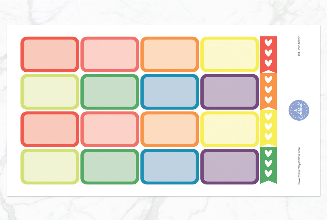 Half Box Planner Stickers - Pastel Rainbow