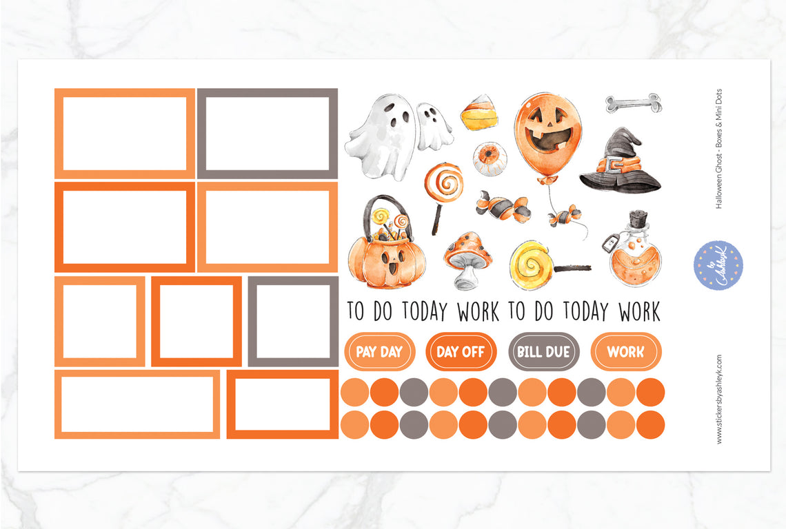Halloween  Ghost Weekly Spread Stickers - Boxes & Mini Dots