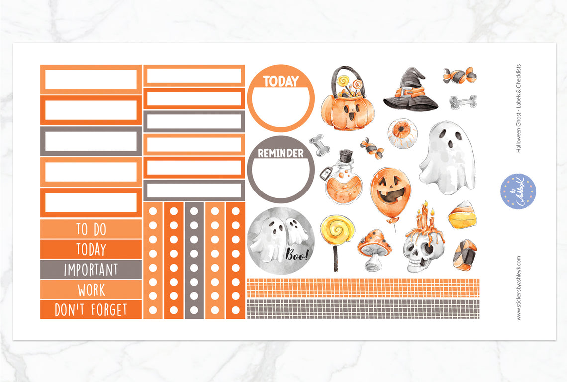 Halloween  Ghost Weekly Spread Stickers - Labels & Checklists