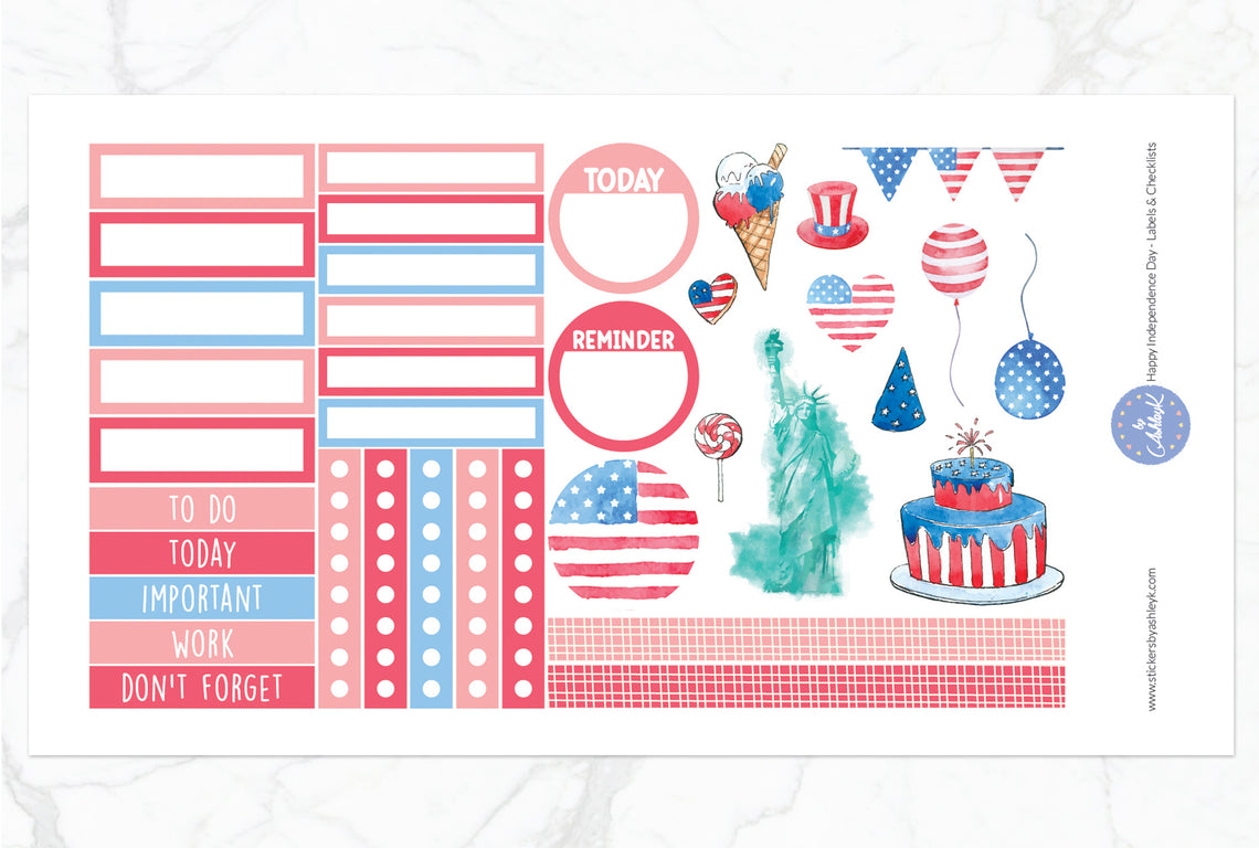 Happy Independence Day Weekly Spread Planner Stickers - Labels & Checklists