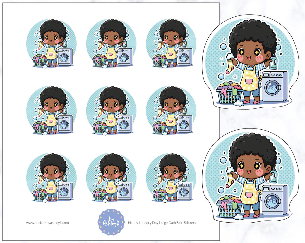 Happy Laundry Day Large Dark Skin Stickers