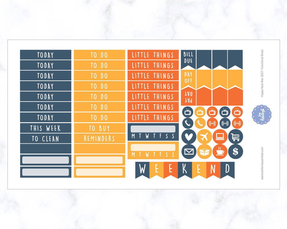 Happy New Year 2027 Weekly Kit  - Functional Sheet