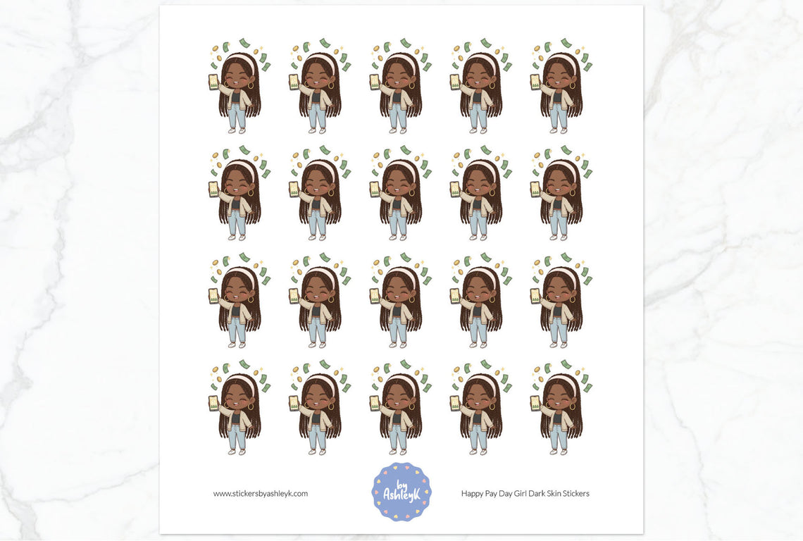 Happy Pay Day Girl Dark Skin Planner Stickers