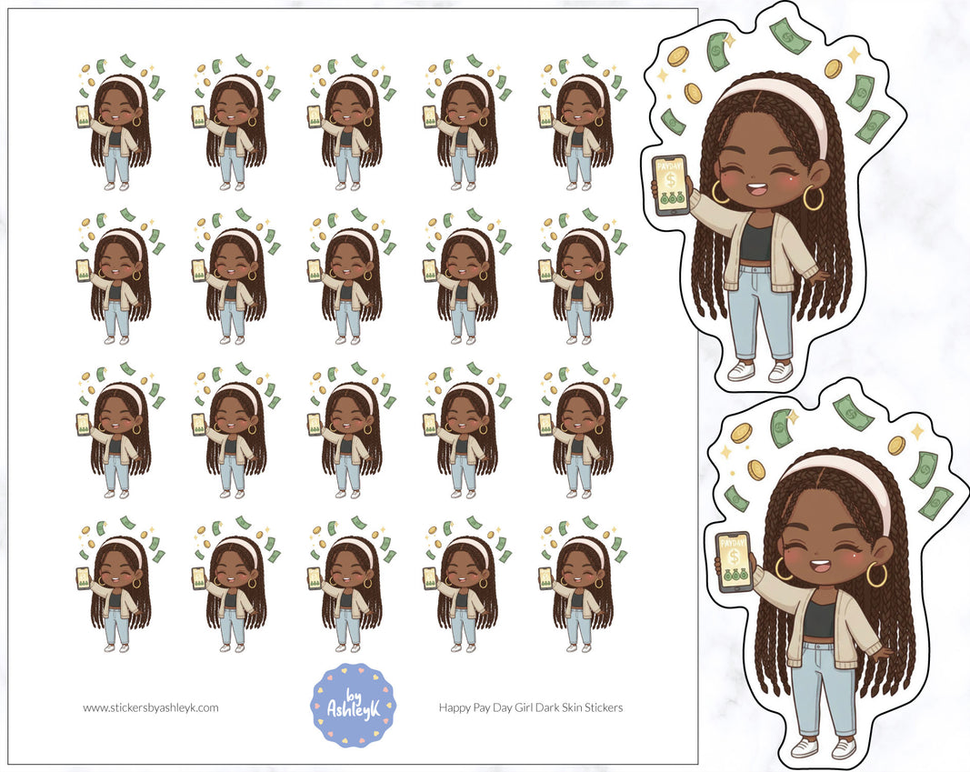 Happy Pay Day Girl Dark Skin Planner Stickers