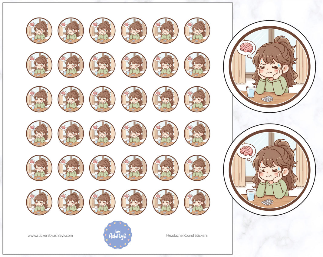 Headache Round Planner Stickers