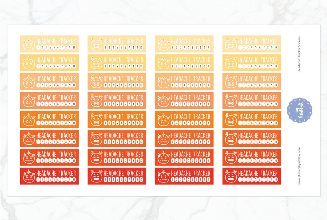 Headache Tracker Planner Stickers - Orange
