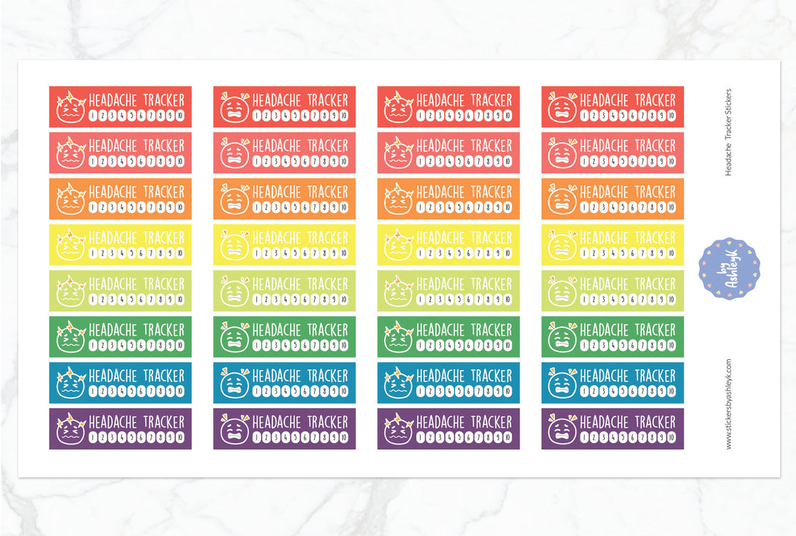Headache Tracker Planner Stickers - Pastel Rainbow
