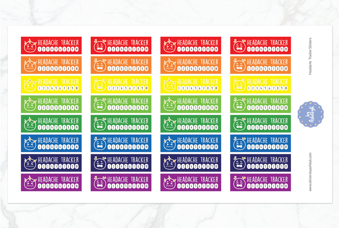 Headache Tracker Planner Stickers - Rainbow