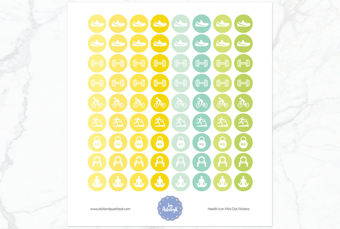 Health Icon Mini Dot Planner Stickers - Lemon&Lime