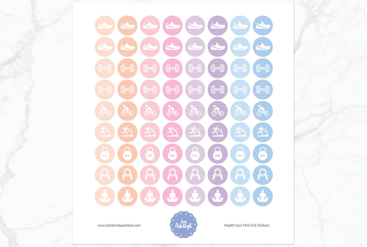 Health Icon Mini Dot Planner Stickers - Pastel Sunset