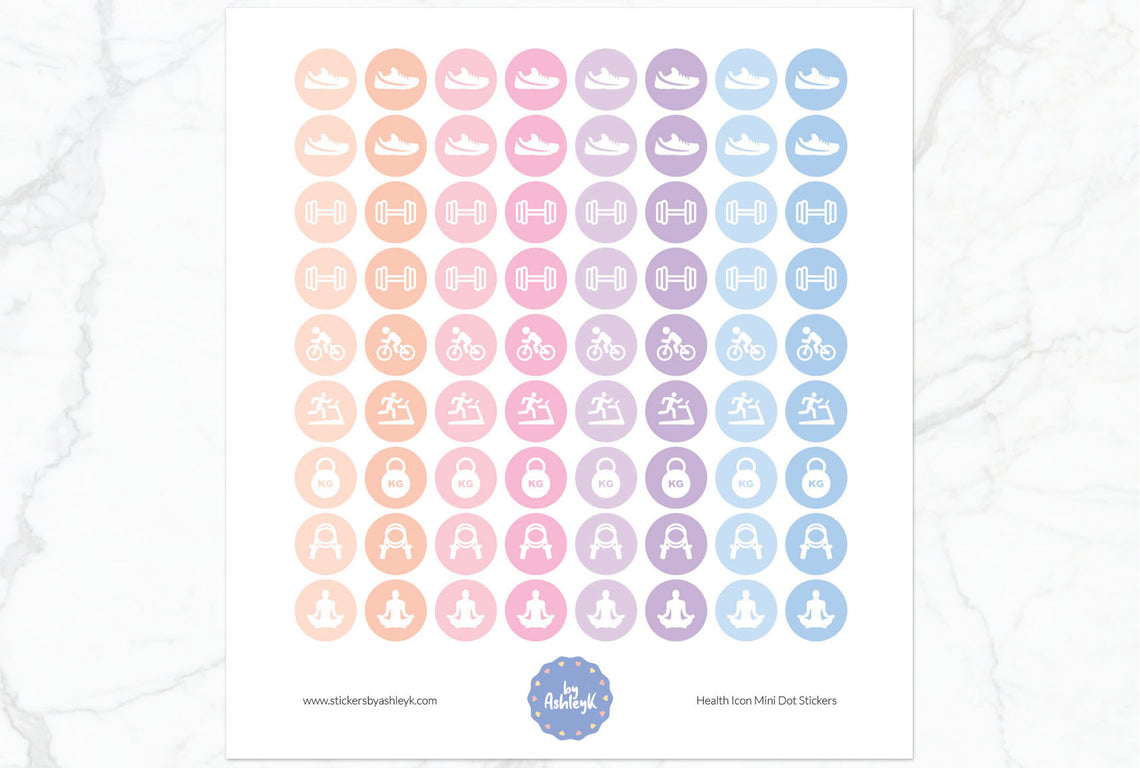 Health Icon Mini Dot Planner Stickers - Pastel Sunset