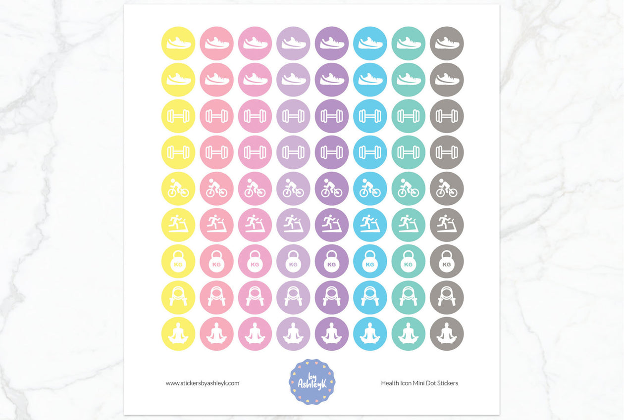 Health Icon Mini Dot Planner Stickers - Pastel