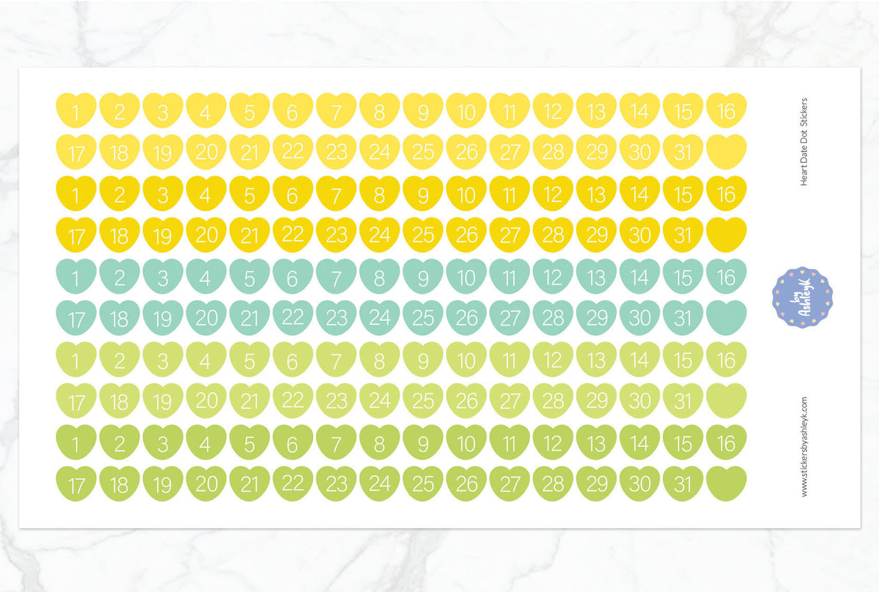 Heart Date Dot Planner Stickers - Lemon&Lime