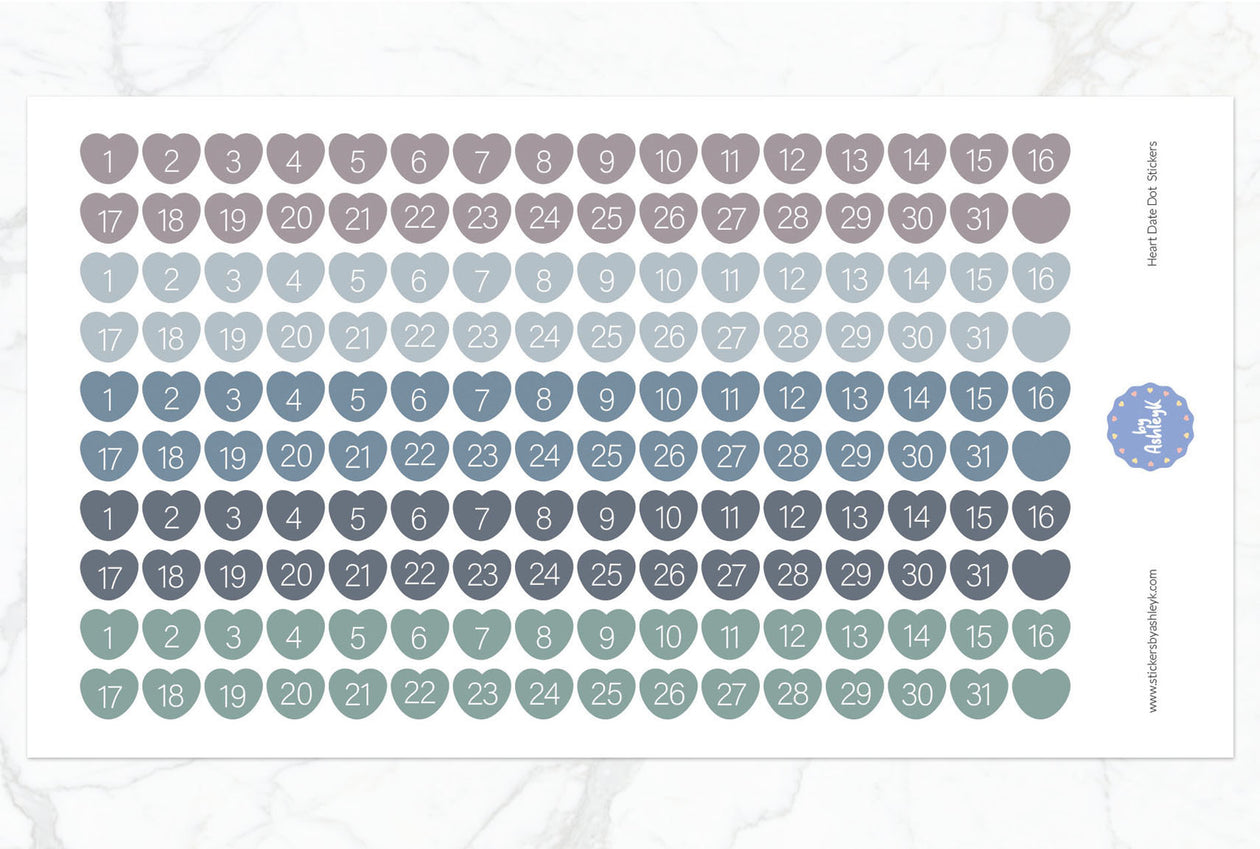 Heart Date Dot Planner Stickers - Modern Neutral