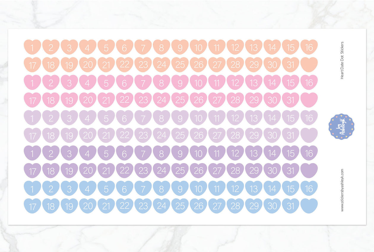 Heart Date Dot Planner Stickers - Pastel Sunset