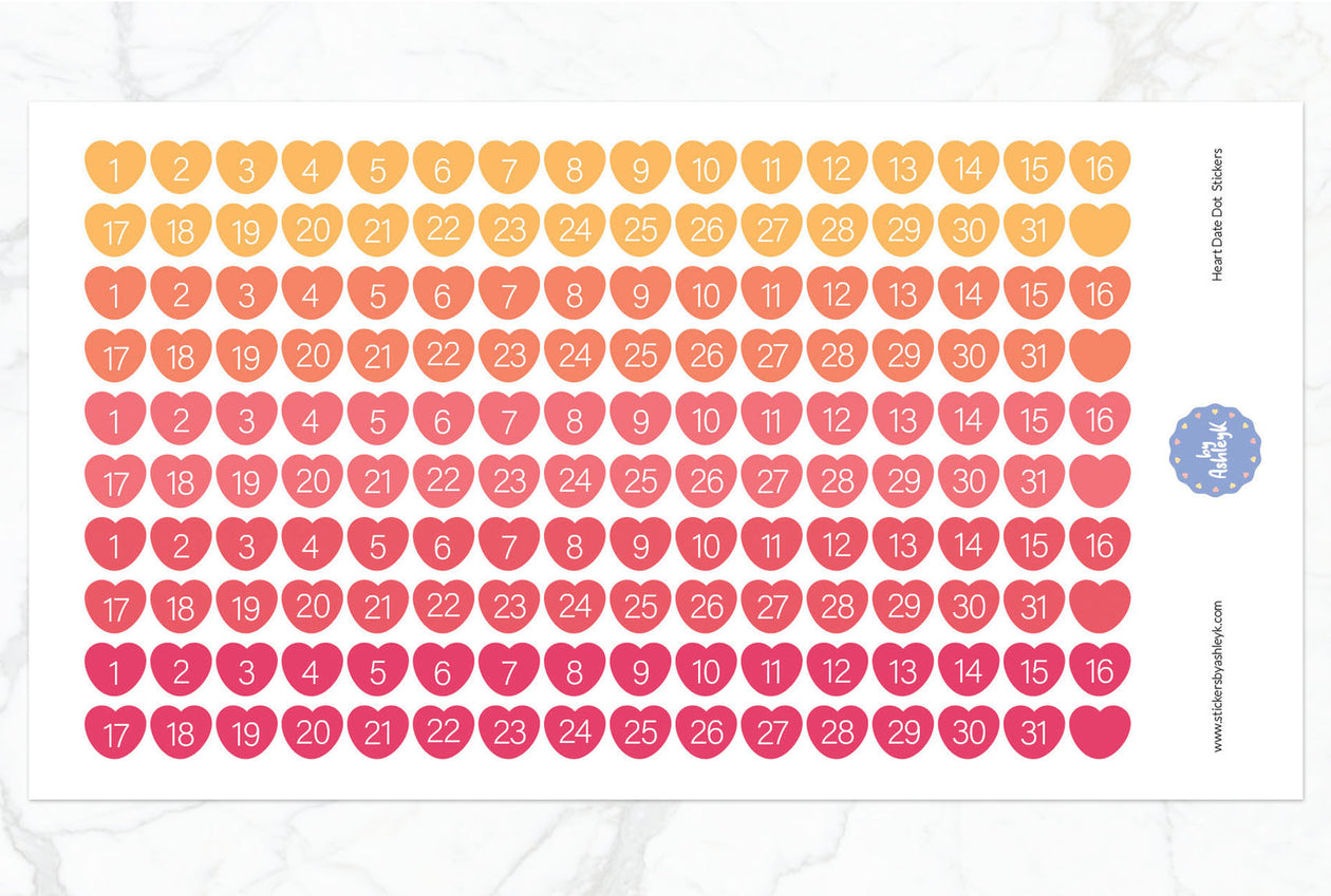 Heart Date Dot Planner Stickers - Peach