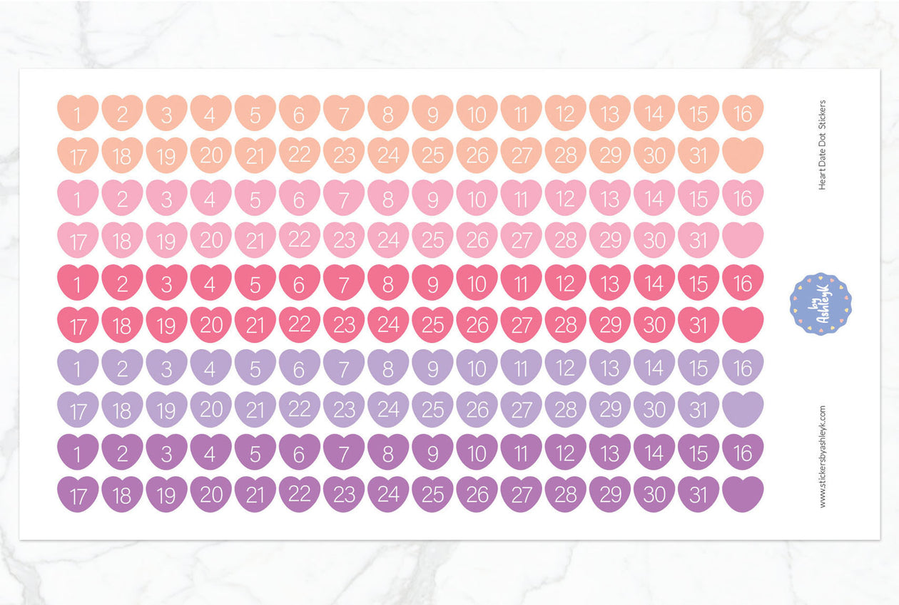 Heart Date Dot Planner Stickers - Raspberry