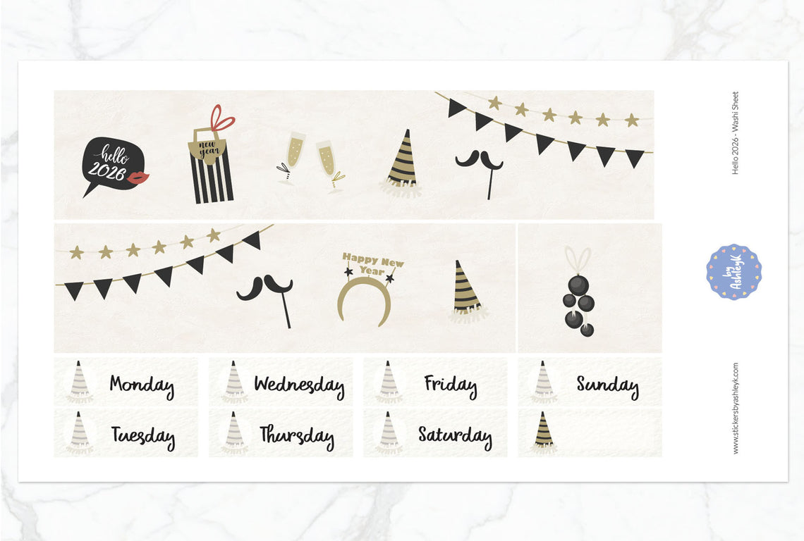Hello 2026 Weekly Kit  - Washi Sheet