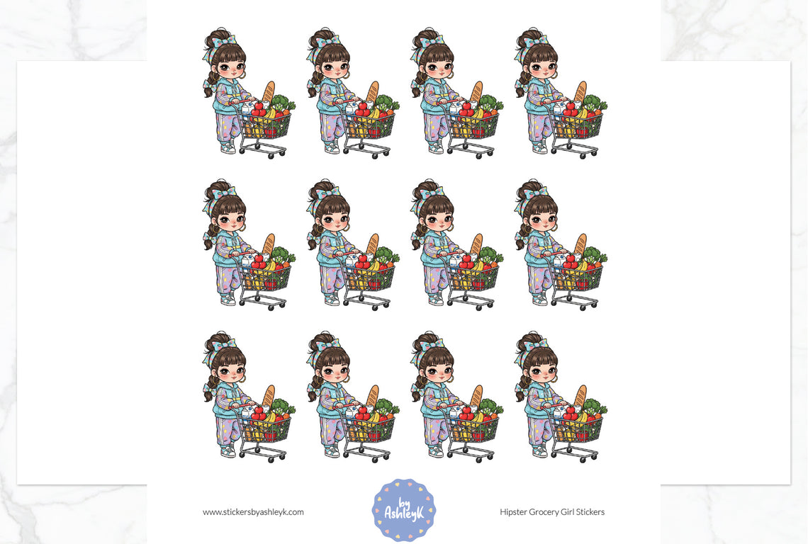 Hipster Grocery Girl Stickers