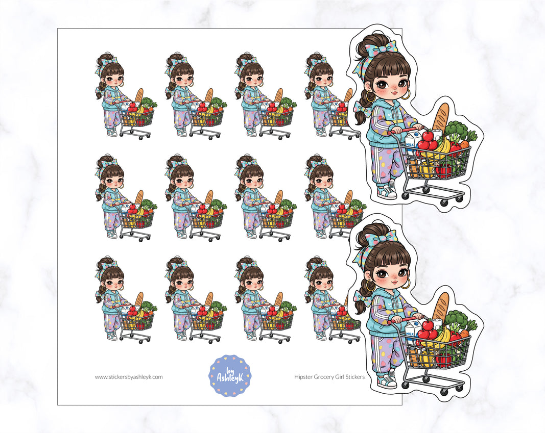 Hipster Grocery Girl Stickers