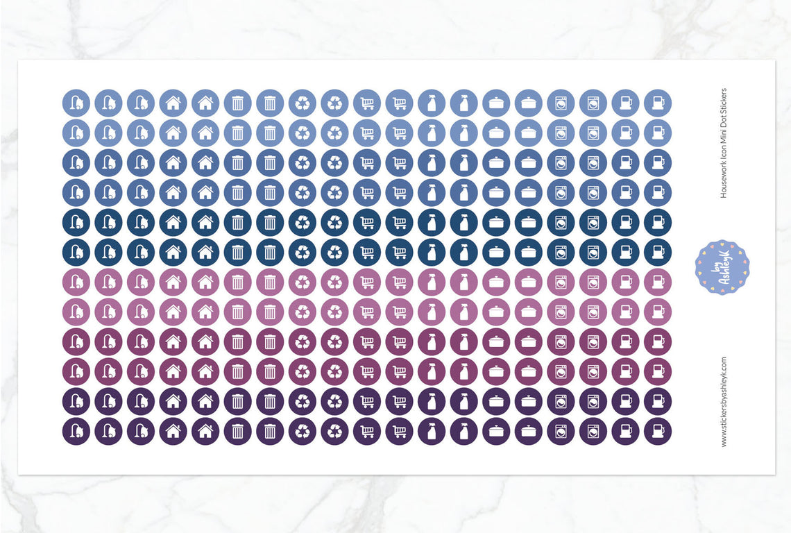Housework Icon Mini Dot Planner Stickers - Blueberry