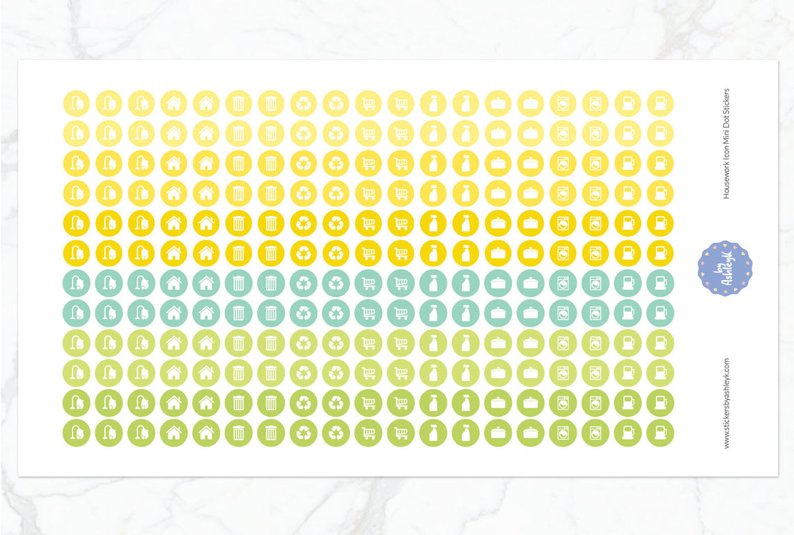 Housework Icon Mini Dot Planner Stickers - Lemon&Lime