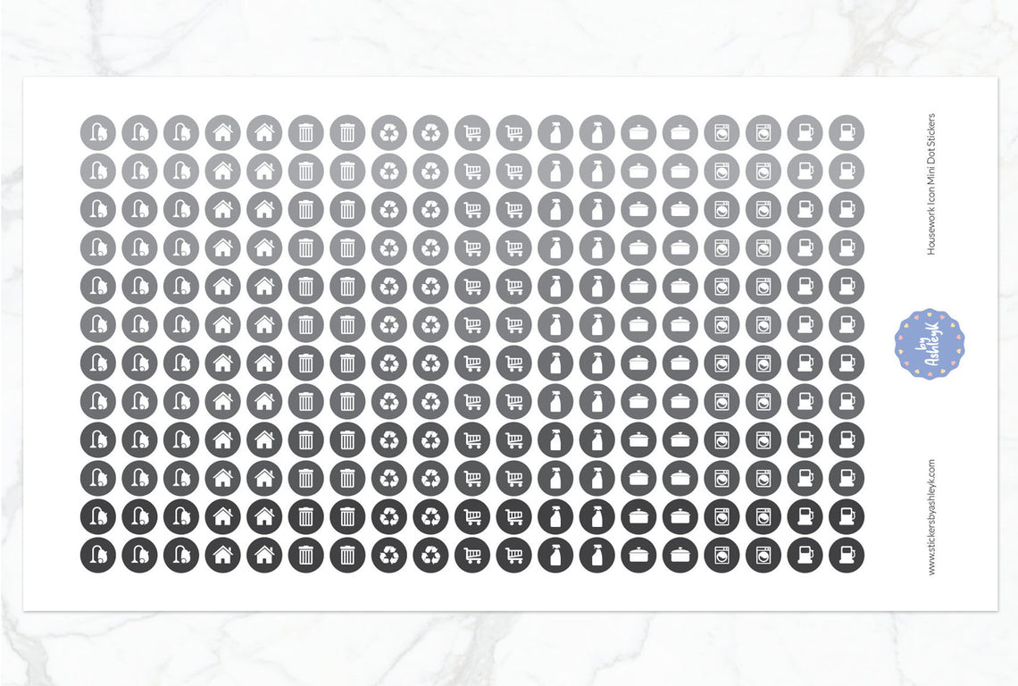 Housework Icon Mini Dot Planner Stickers - Monochrome