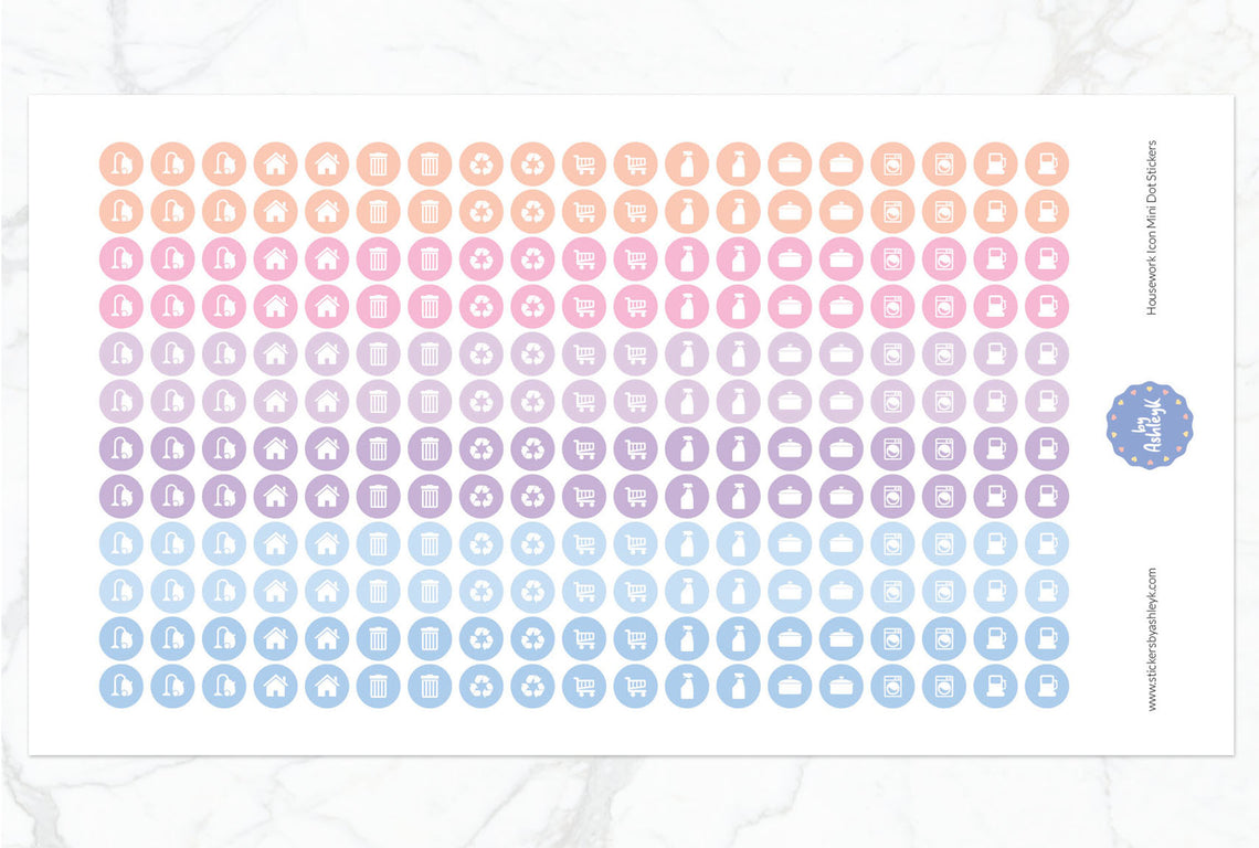 Housework Icon Mini Dot Planner Stickers - Pastel Sunset