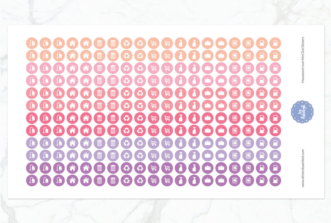 Housework Icon Mini Dot Planner Stickers - Raspberry