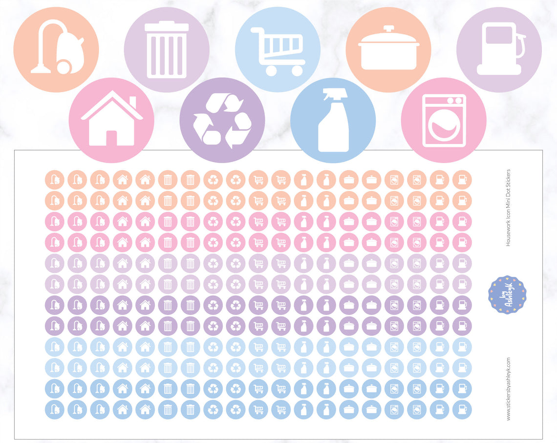 Housework Icon Mini Dot Planner Stickers