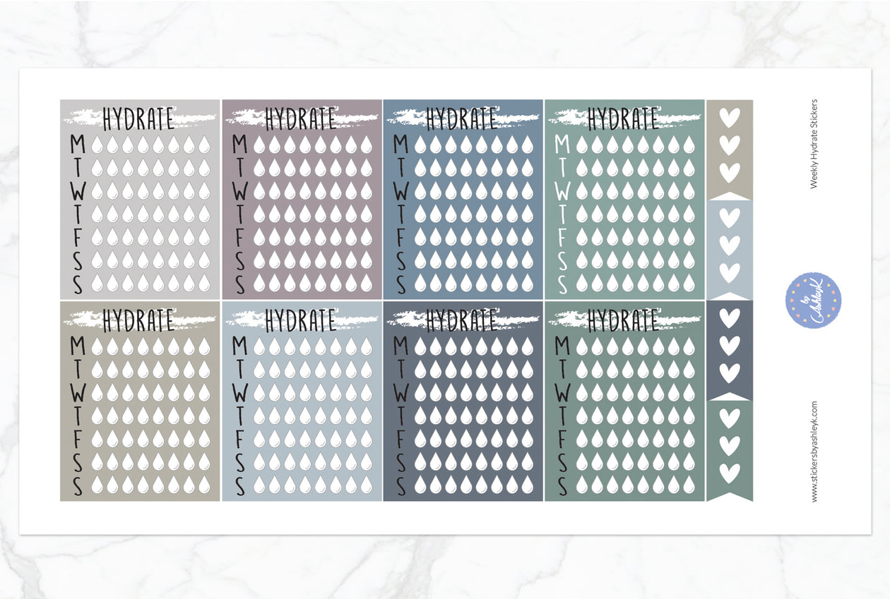 Weekly Hydrate Stickers - Modern Neutral