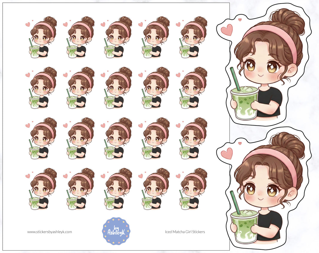 Iced Matcha Girl Planner Stickers