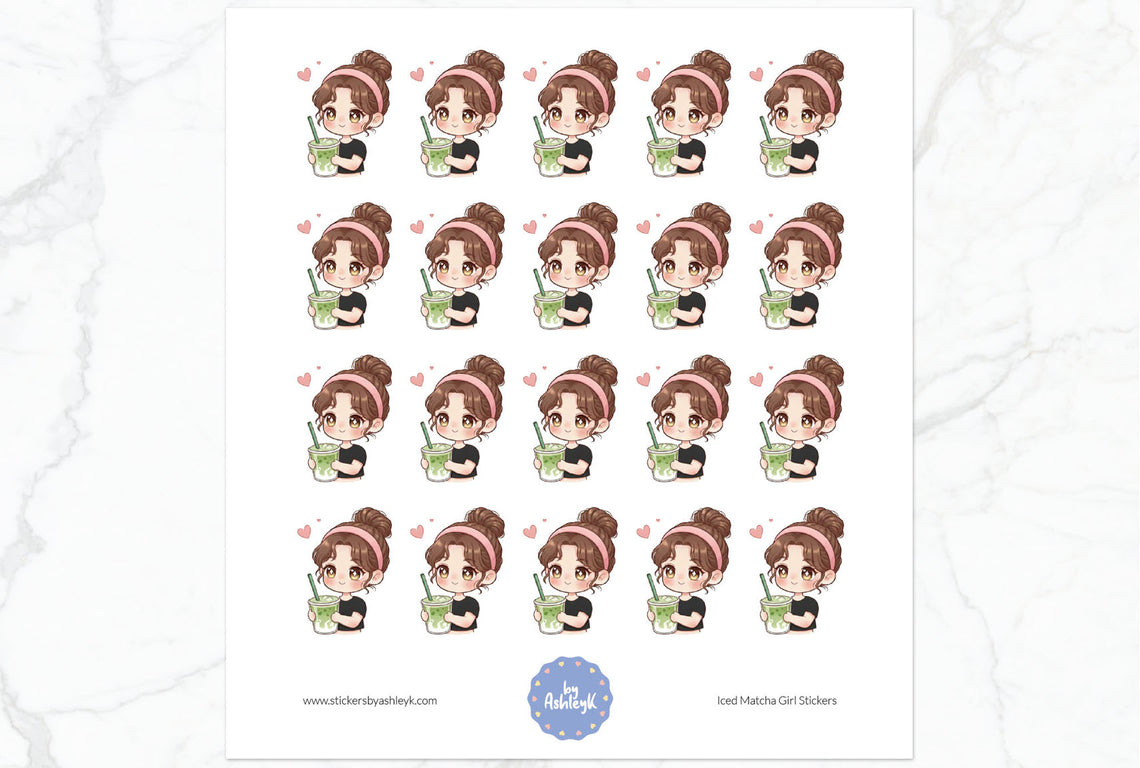 Iced Matcha Girl Planner Stickers
