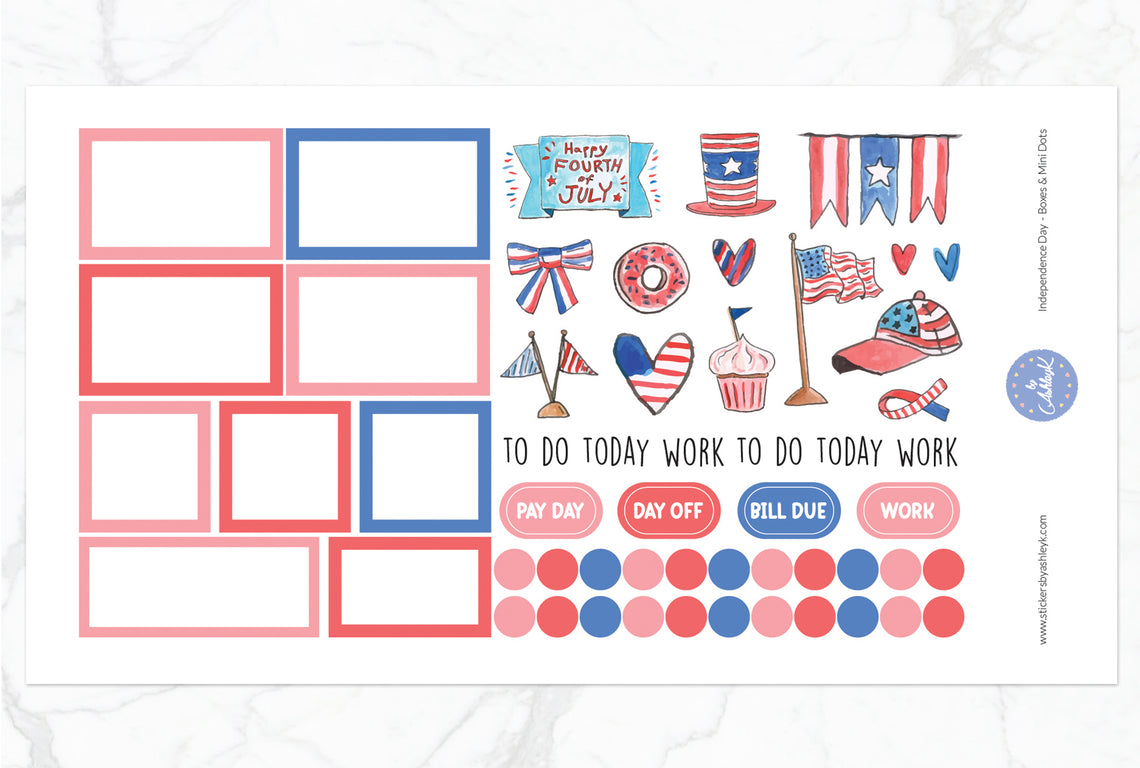 Independence Day Weekly Spread Planner Stickers - Boxes & Mini Dots