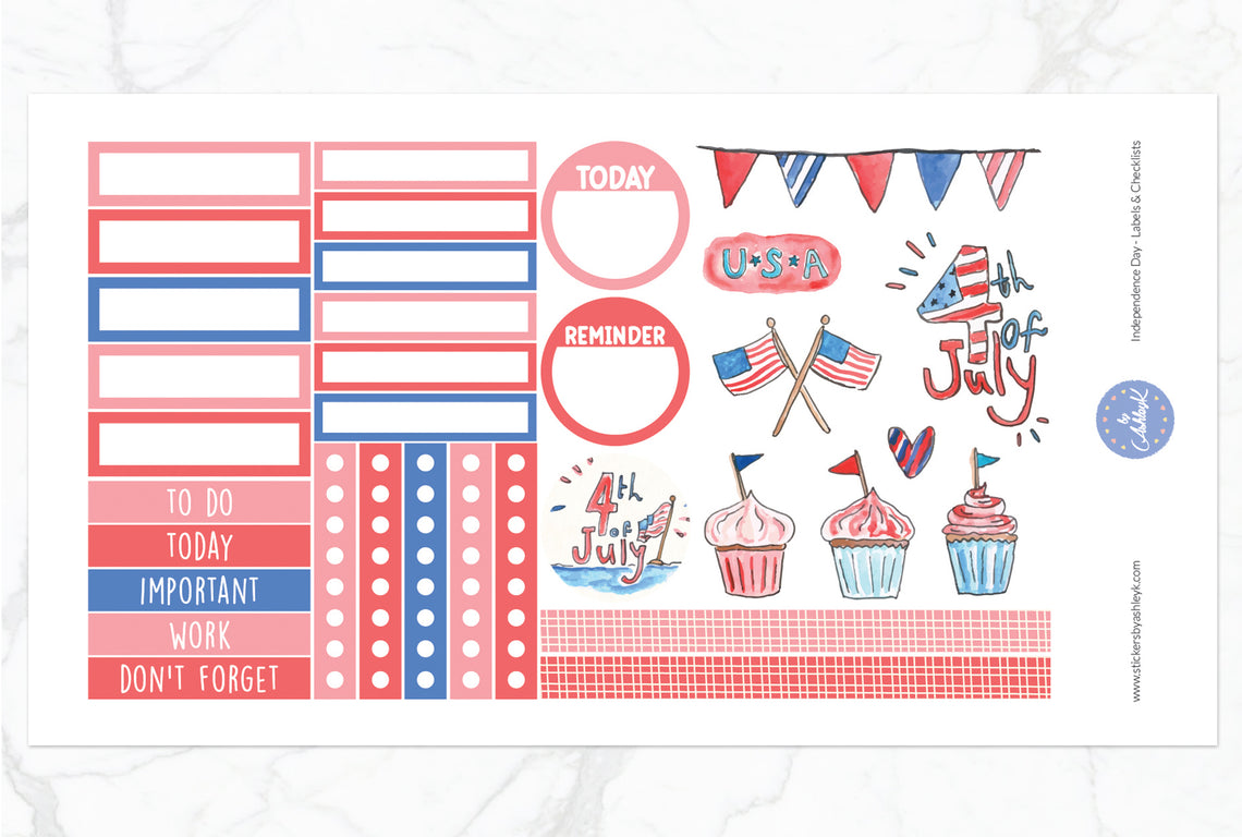 Independence Day Weekly Spread Planner Stickers - Labels & Checklists