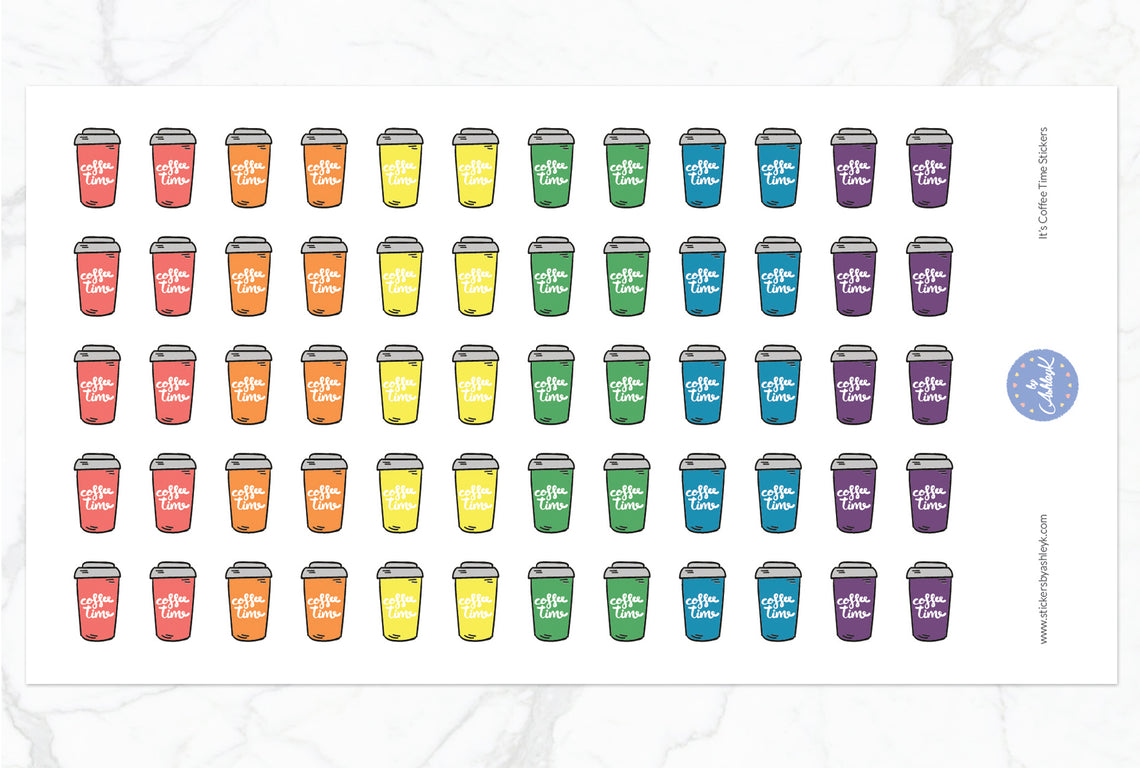It's Coffee Time Stickers - Pastel Rainbow