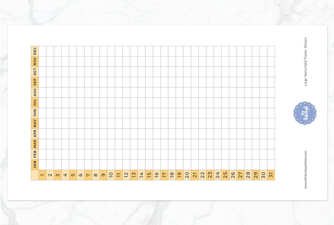 Large Yearly Habit Tracker Planner Stickers - Lemon