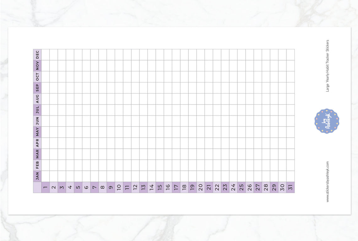 Large Yearly Habit Tracker Planner Stickers - Lilac