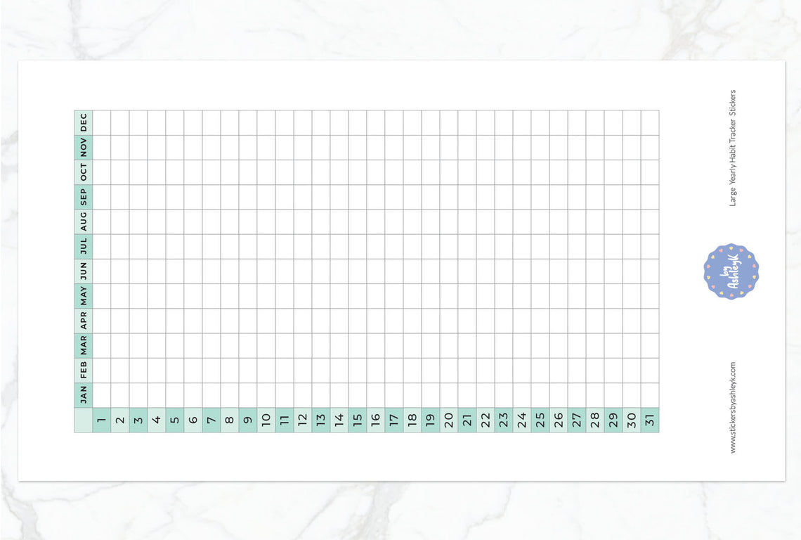 Large Yearly Habit Tracker Planner Stickers - Mint