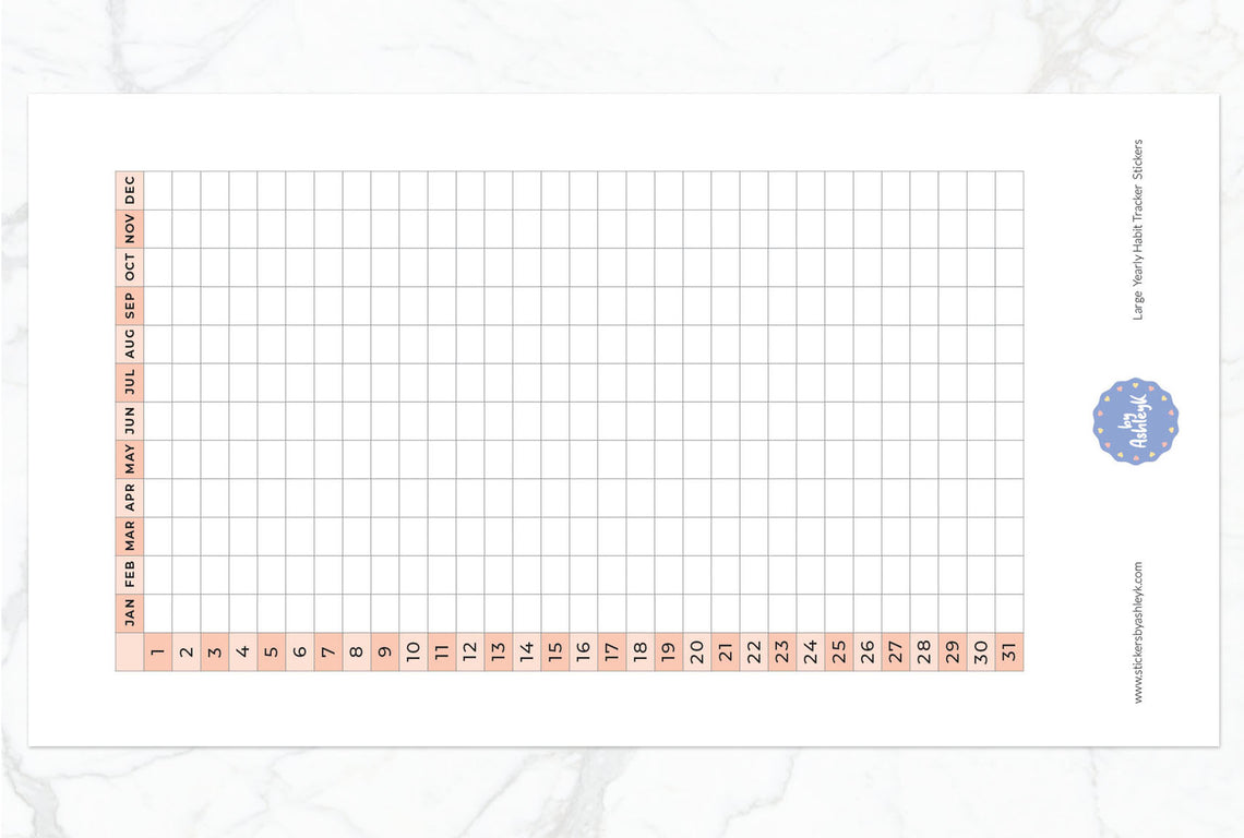 Large Yearly Habit Tracker Planner Stickers - Peach