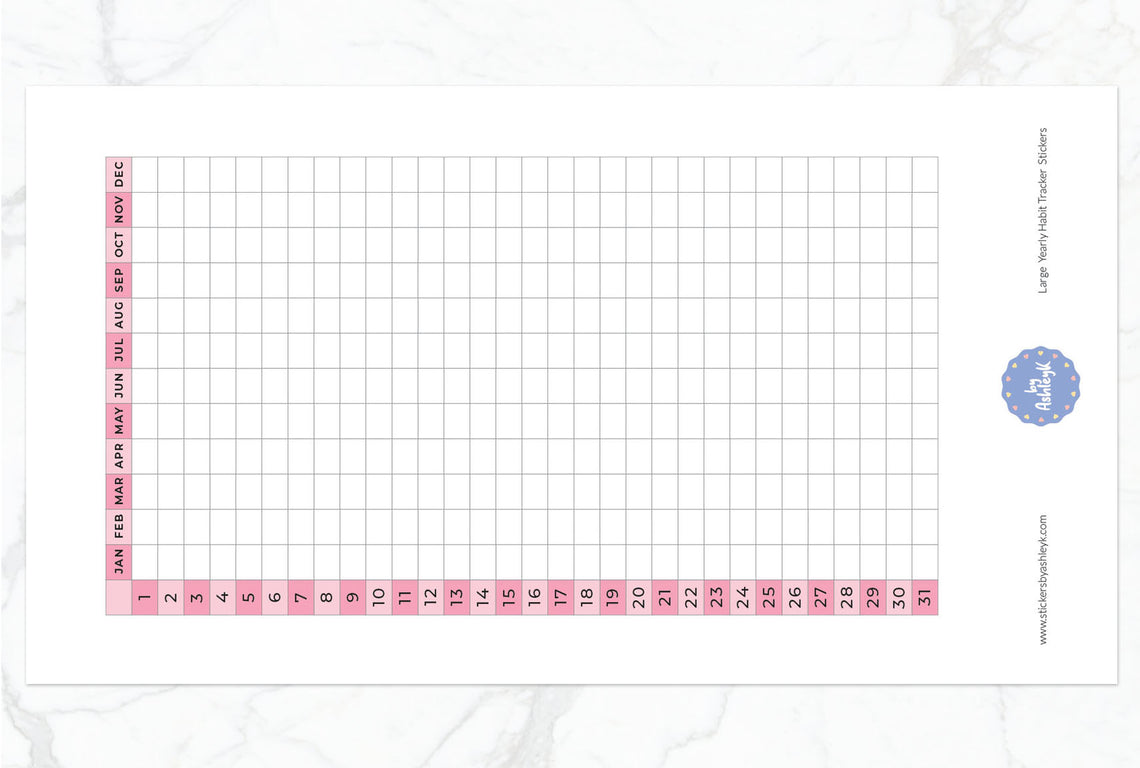 Large Yearly Habit Tracker Planner Stickers - Rose