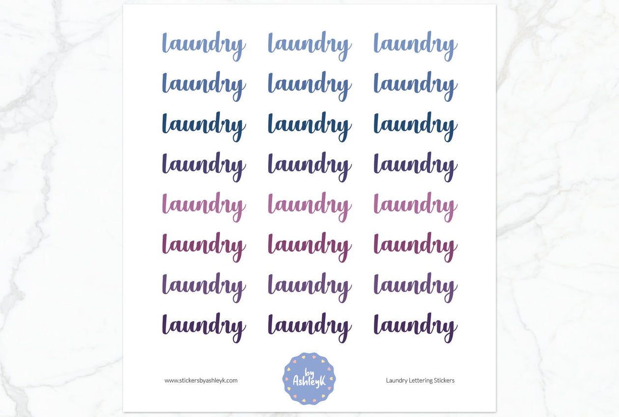 Laundry Lettering Planner Stickers - Blueberry