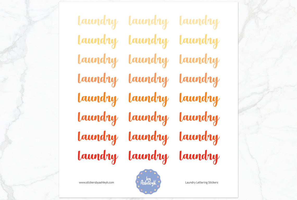 Laundry Lettering Planner Stickers - Orange
