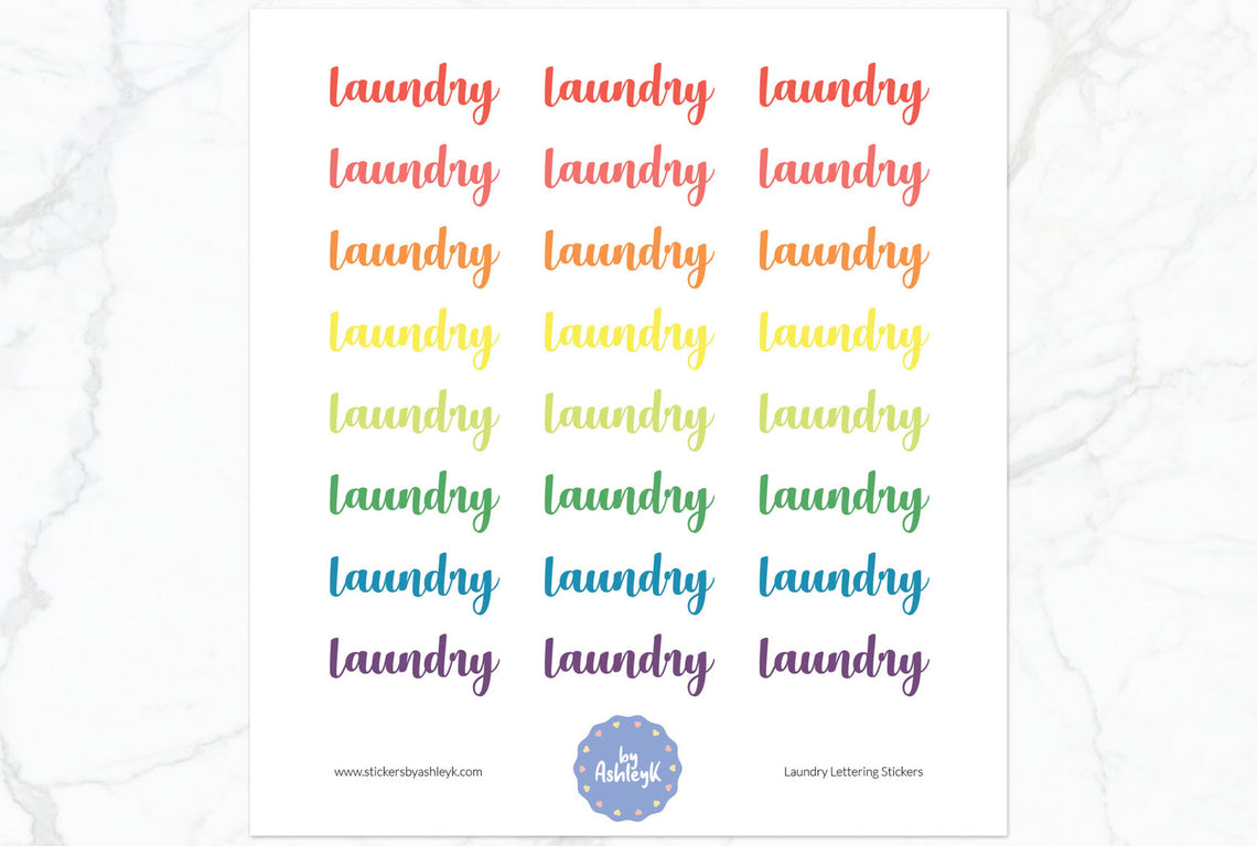 Laundry Lettering Planner Stickers - Pastel Rainbow