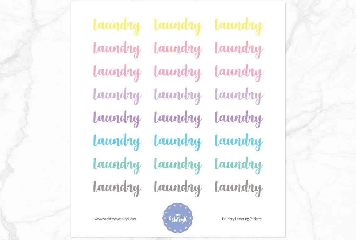 Laundry Lettering Planner Stickers - Pastel